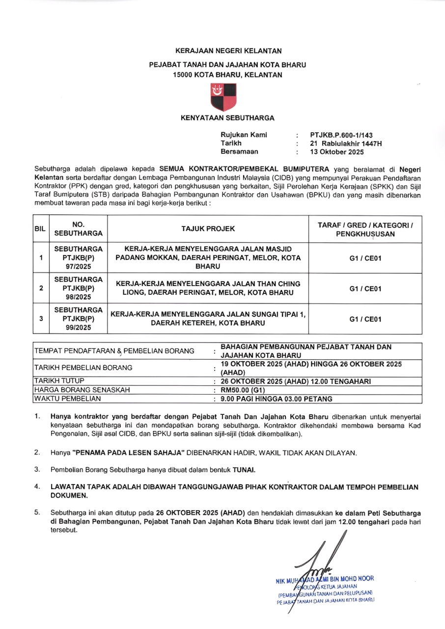 Kenyataan Sebutharga 𝐏𝐓𝐉𝐊𝐁𝐏𝟗𝟕 99 𝟐𝟎𝟐𝟓