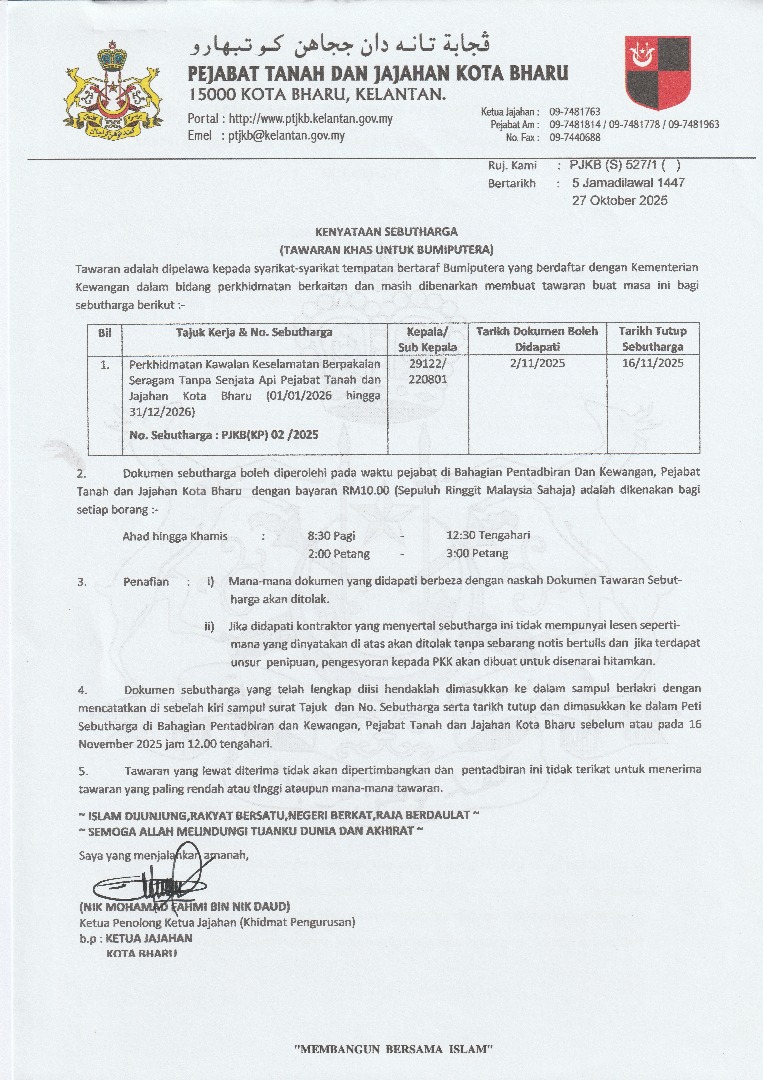 Kenyataan Sebutharga PTKBKP02 2025